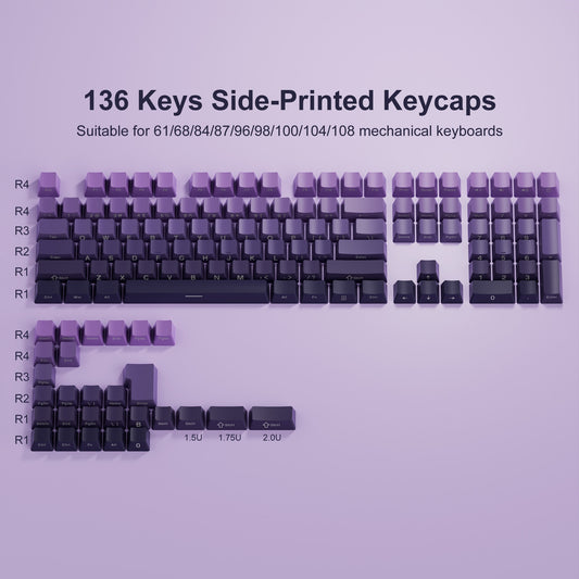 Gradient Shine Through PBT Keycaps - 136 Keys - Purple