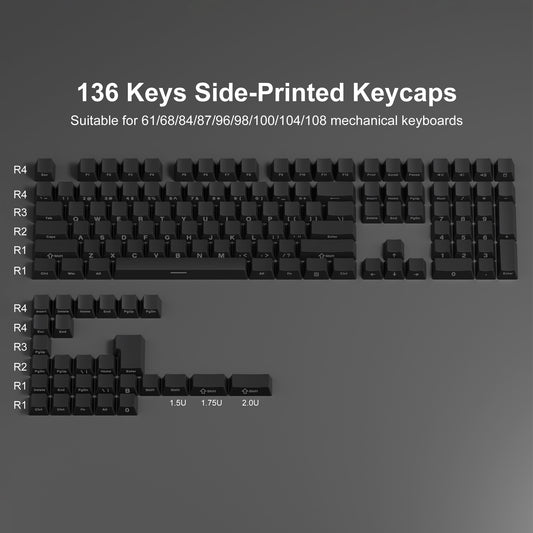Gradient Shine Through PBT Keycaps - 136 Keys - Black